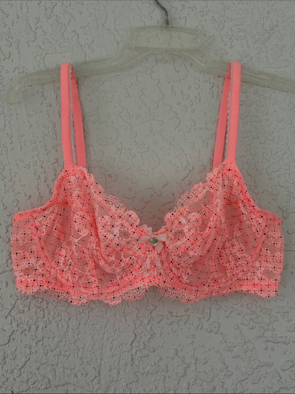 Victoria's Secret Coral Pink Lace unlined Demi Bra size 36D
